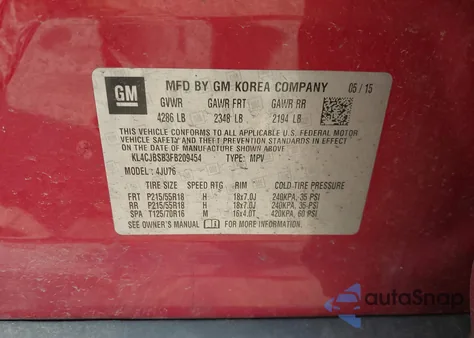 2015 Buick Encore Convenience из США, поврежденный, VIN KL4CJBSB3FB209454